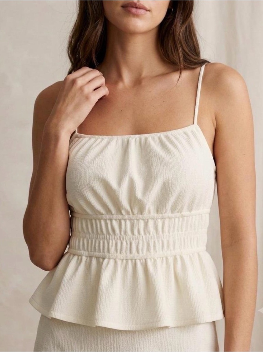Forever 21 Off-White Smocked Tie-Shoulder Tank - Size Small